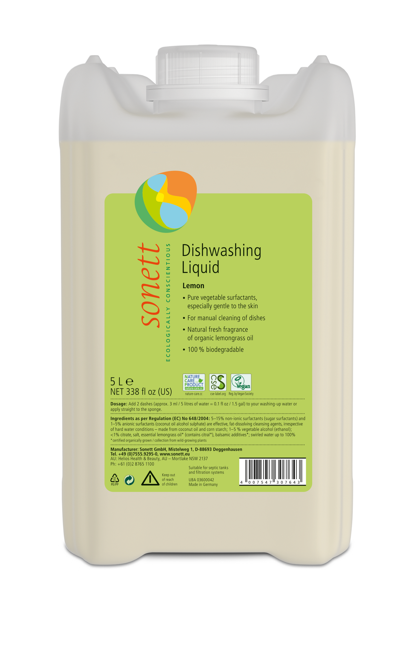 Sonett Dishwashing Liquid, Lemon - 5lt
